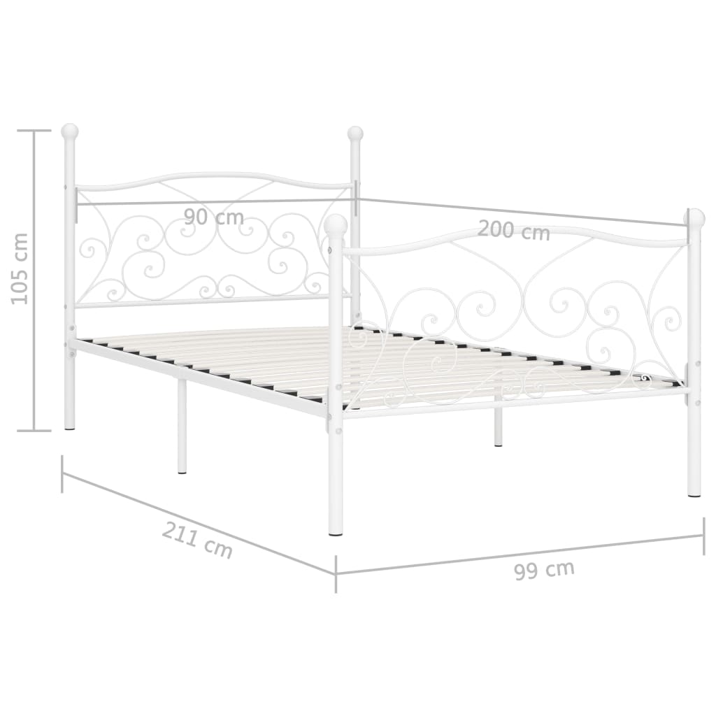 Bedframe Met Lattenbodem Metaal 90 x 200 cm Wit