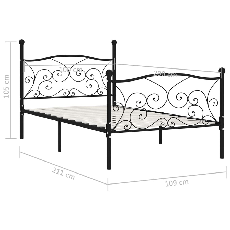 Bedframe Met Lattenbodem Metaal 100 x 200 cm Zwart