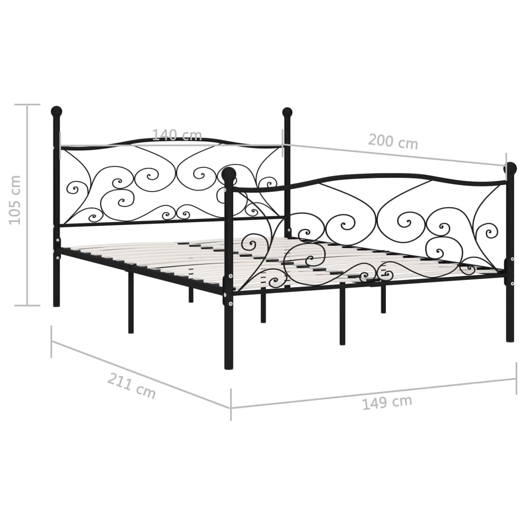 Bedframe Met Lattenbodem Metaal 140 x 200 cm Zwart