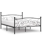 Bed frame with slatted base, black metal, 200x200 cm