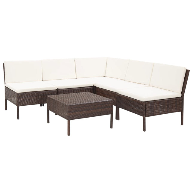 -Delige Loungeset Met Kussens Poly Rattan 6 Ja Bruin