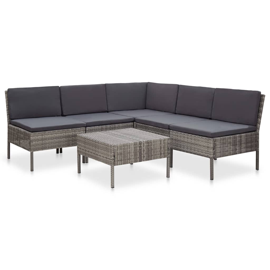 Loungeset Met Kussens Poly Rattan Grijs