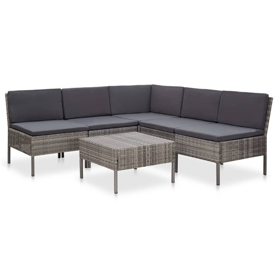 Loungeset Met Kussens Poly Rattan Grijs