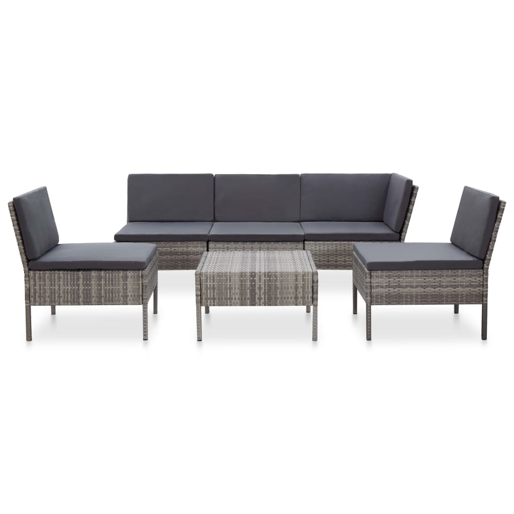 Loungeset Met Kussens Poly Rattan Grijs