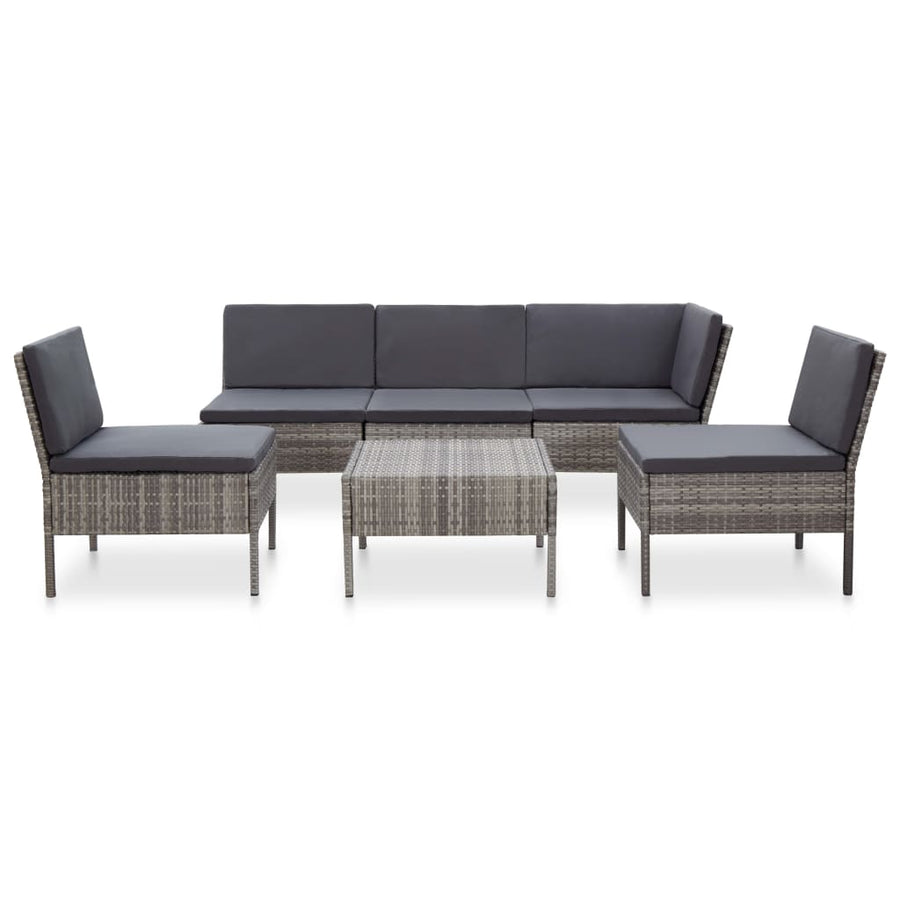 Loungeset Met Kussens Poly Rattan Grijs
