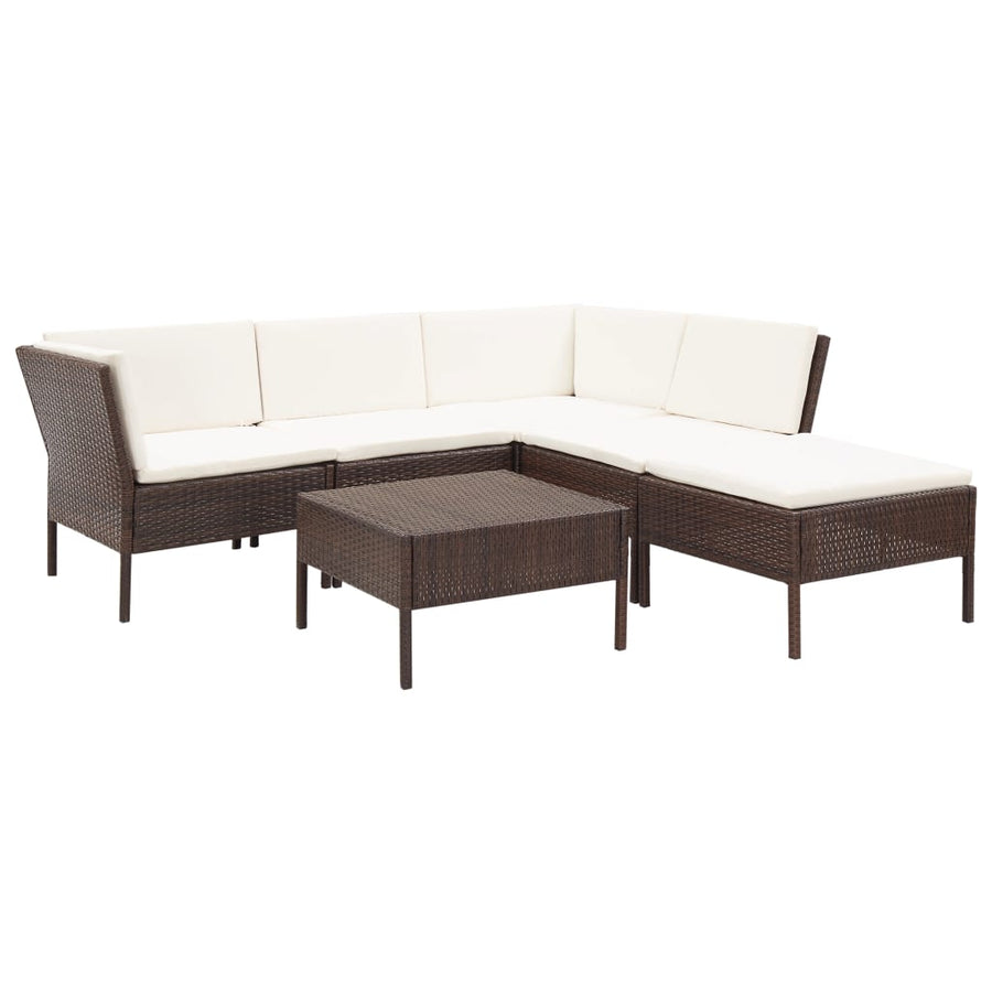 -Delige Loungeset Met Kussens Poly Rattan Bruin