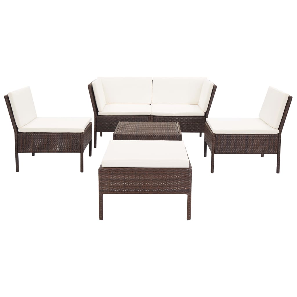 -Delige Loungeset Met Kussens Poly Rattan Bruin