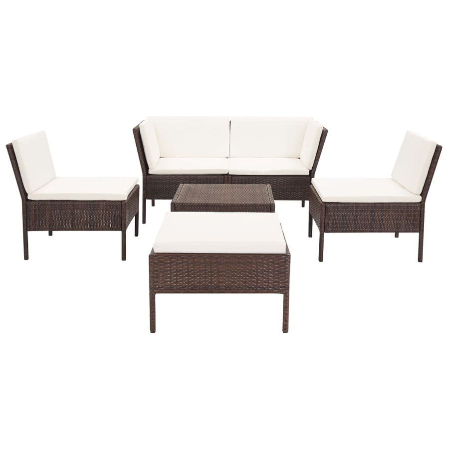 -Delige Loungeset Met Kussens Poly Rattan Bruin