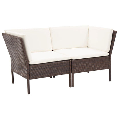 -Delige Loungeset Met Kussens Poly Rattan Bruin