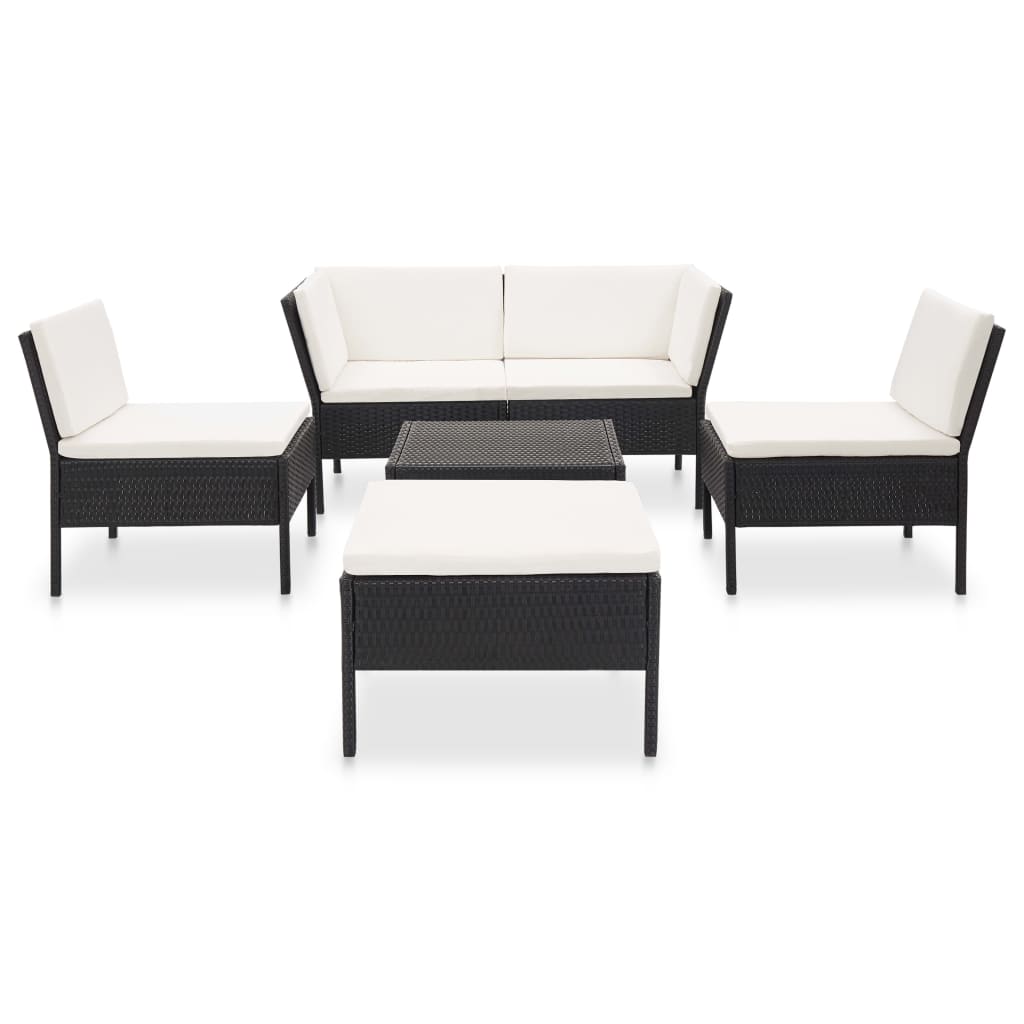 -Delige Loungeset Met Kussens Poly Rattan Zwart en wit