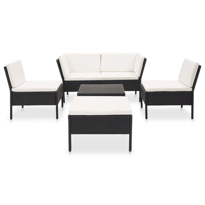 -Delige Loungeset Met Kussens Poly Rattan Zwart en wit