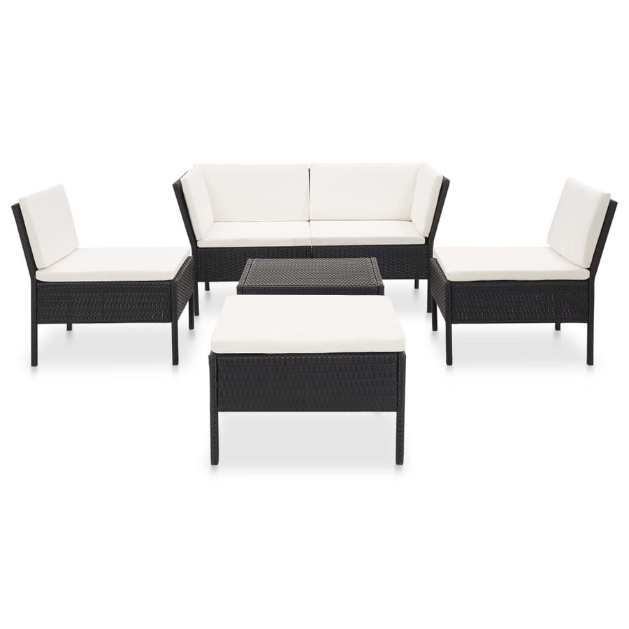 -Delige Loungeset Met Kussens Poly Rattan Zwart en wit
