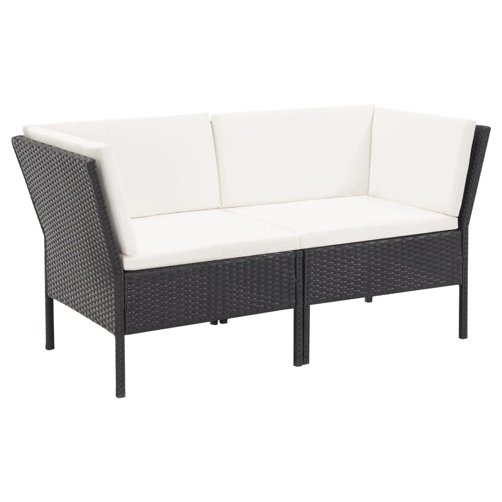 -Delige Loungeset Met Kussens Poly Rattan Zwart en wit