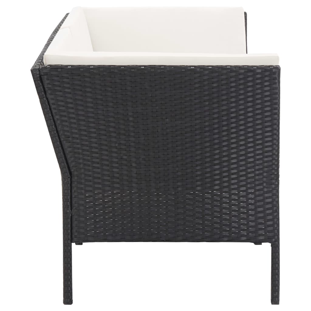 -Delige Loungeset Met Kussens Poly Rattan Zwart en wit
