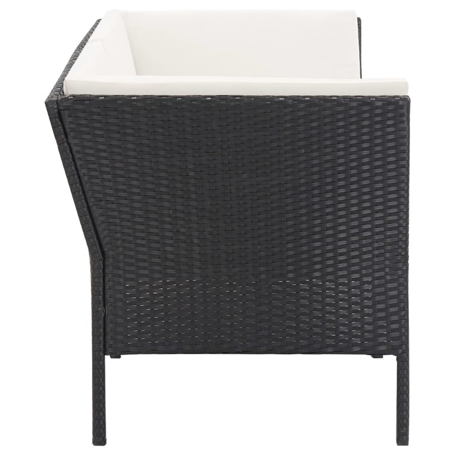-Delige Loungeset Met Kussens Poly Rattan Zwart en wit