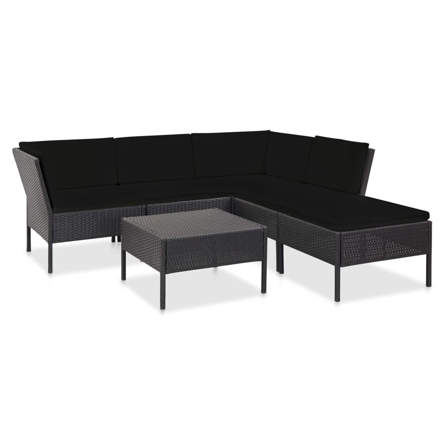 Loungeset Met Kussens Poly Rattan Zwart