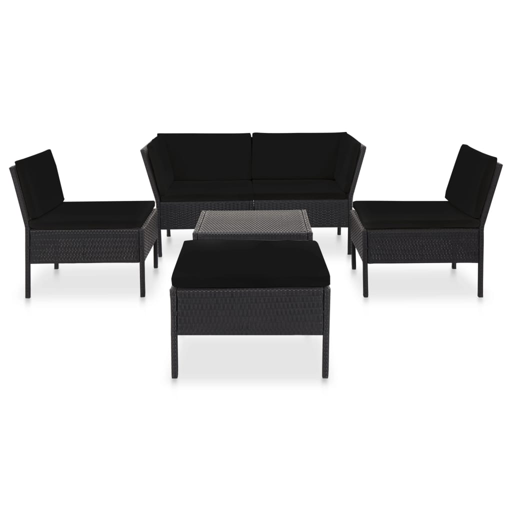 Loungeset Met Kussens Poly Rattan Zwart
