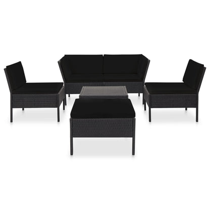 Loungeset Met Kussens Poly Rattan Zwart