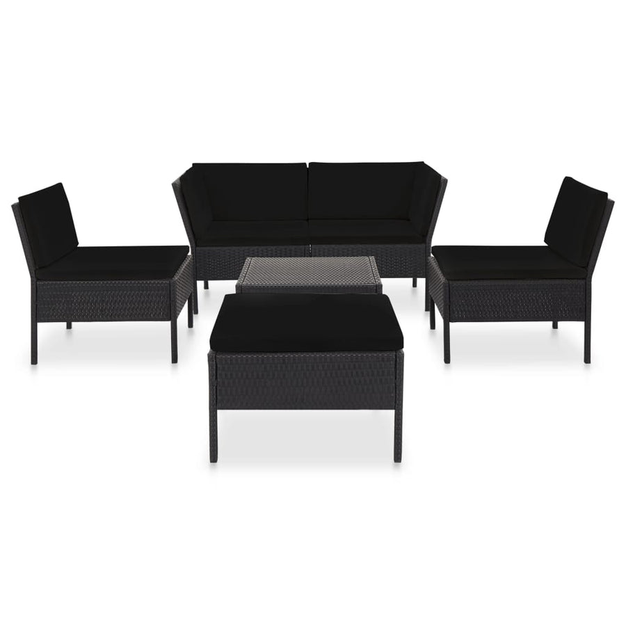 Loungeset Met Kussens Poly Rattan Zwart