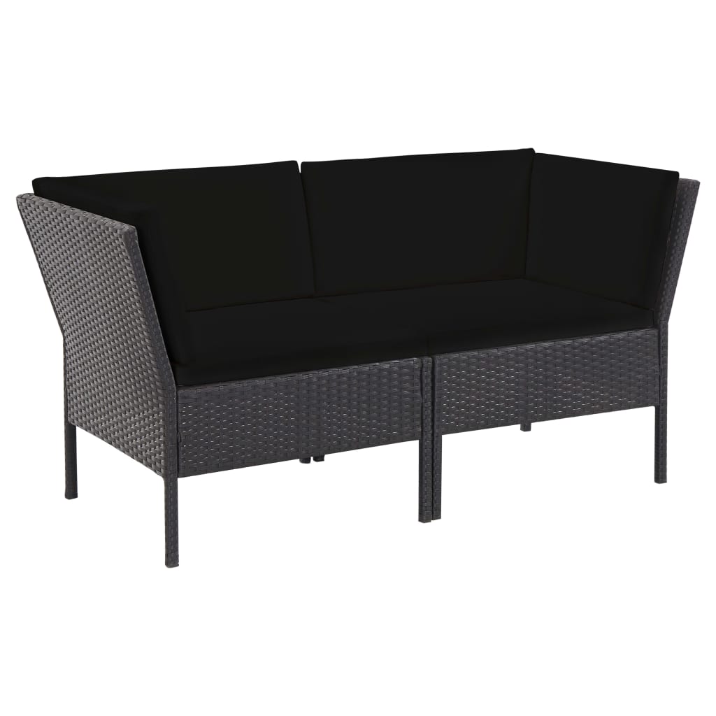 Loungeset Met Kussens Poly Rattan Zwart