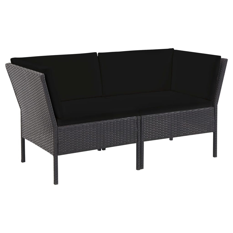 Loungeset Met Kussens Poly Rattan Zwart