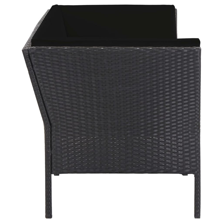 Loungeset Met Kussens Poly Rattan Zwart