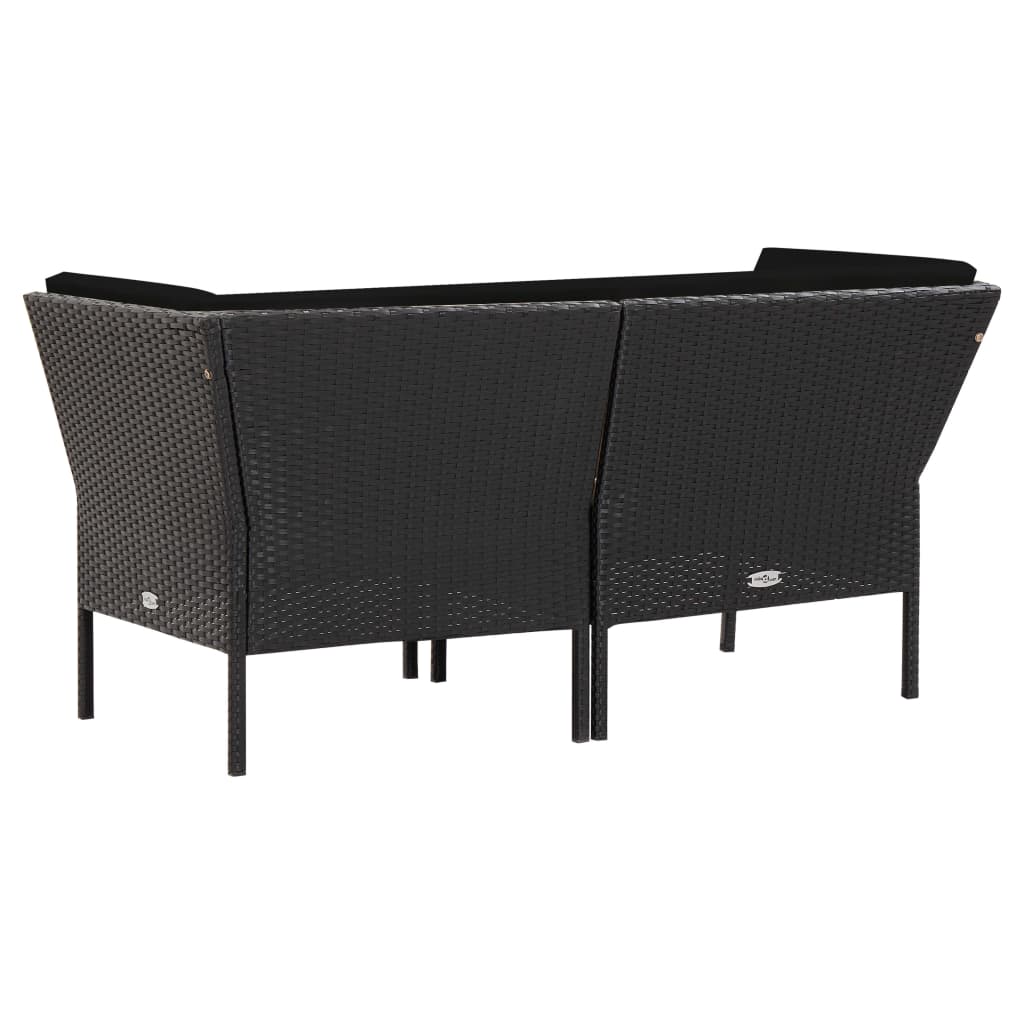 Loungeset Met Kussens Poly Rattan Zwart