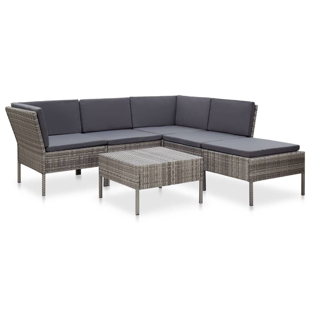 Loungeset Met Kussens Poly Rattan Grijs