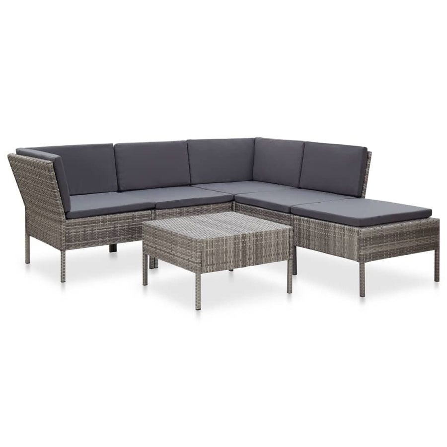 Loungeset Met Kussens Poly Rattan Grijs