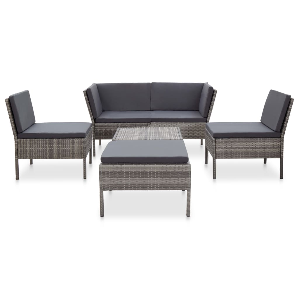 Loungeset Met Kussens Poly Rattan Grijs