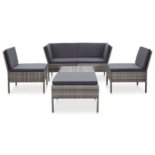 Loungeset Met Kussens Poly Rattan Grijs