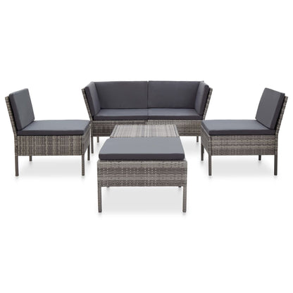 Loungeset Met Kussens Poly Rattan Grijs