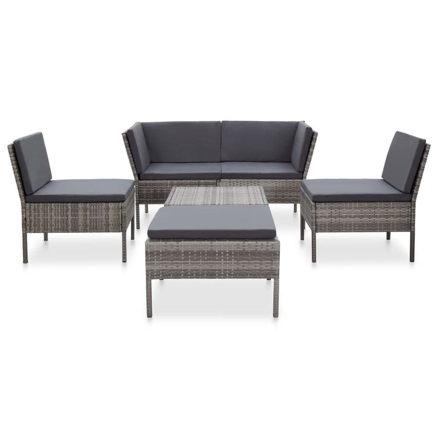 Loungeset Met Kussens Poly Rattan Grijs