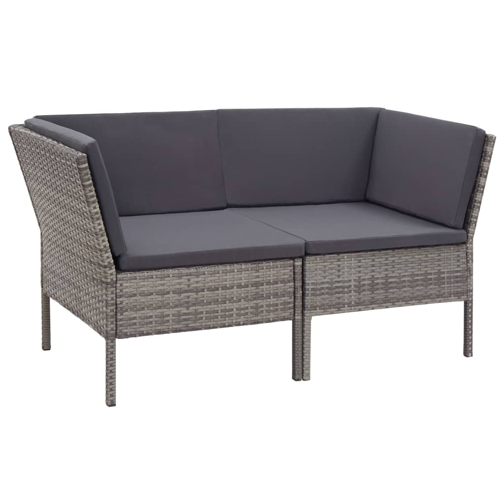 Loungeset Met Kussens Poly Rattan Grijs
