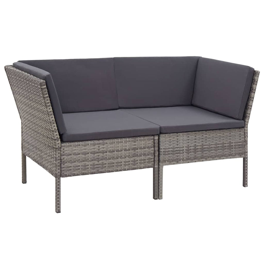 Loungeset Met Kussens Poly Rattan Grijs