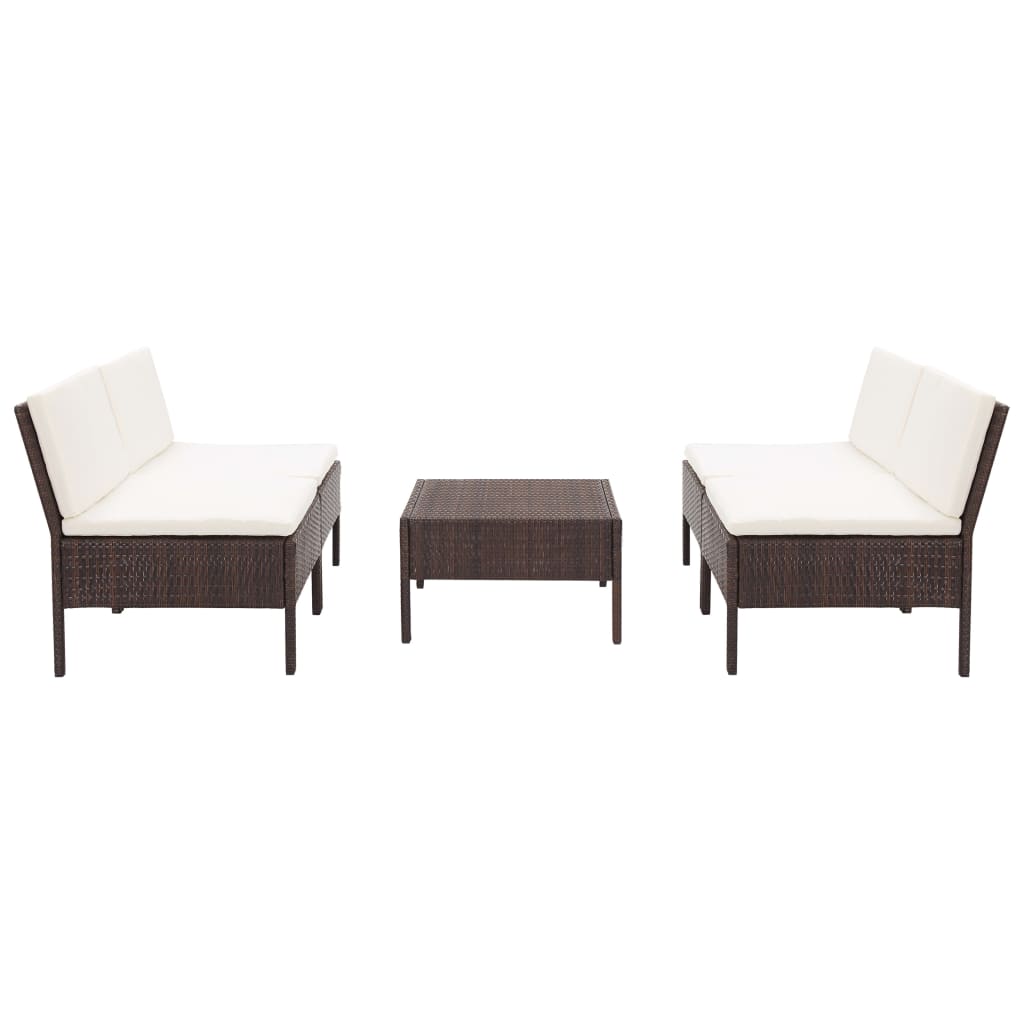 -Delige Loungeset Met Kussens Poly Rattan Bruin