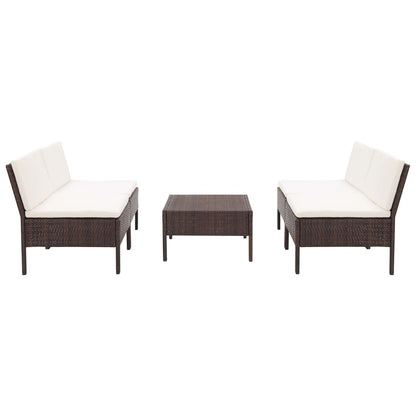 -Delige Loungeset Met Kussens Poly Rattan Bruin
