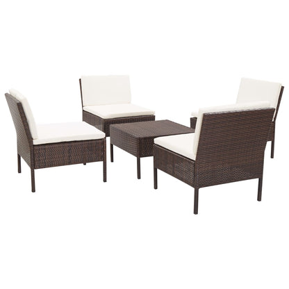 -Delige Loungeset Met Kussens Poly Rattan Bruin