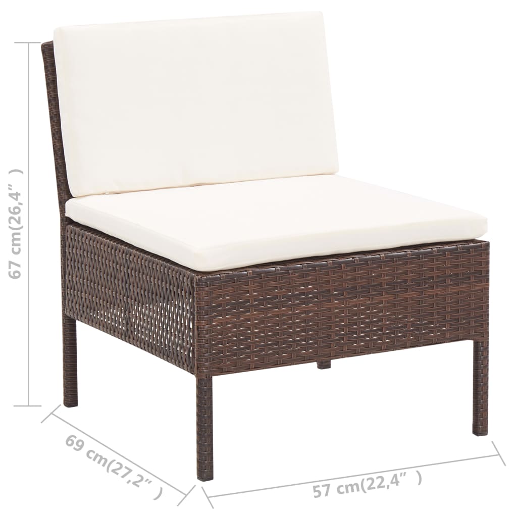 -Delige Loungeset Met Kussens Poly Rattan Bruin
