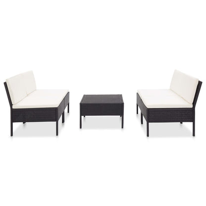 5-delige Loungeset met kussens poly rattan zwart