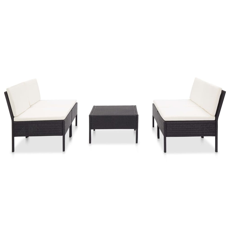 5-delige Loungeset met kussens poly rattan zwart