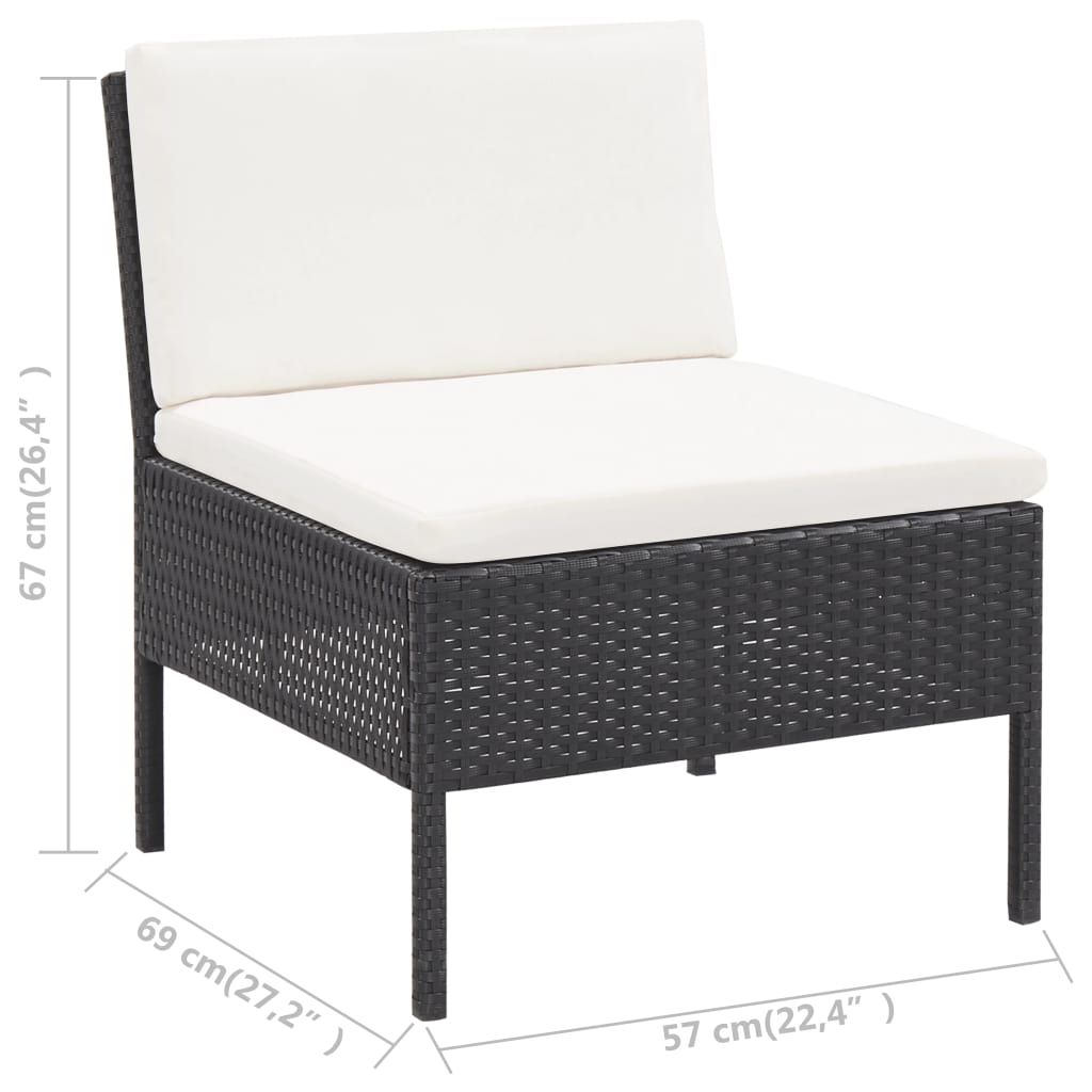 5-delige Loungeset met kussens poly rattan zwart