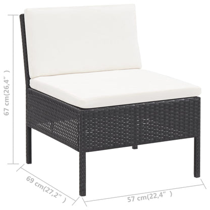 5-delige Loungeset met kussens poly rattan zwart
