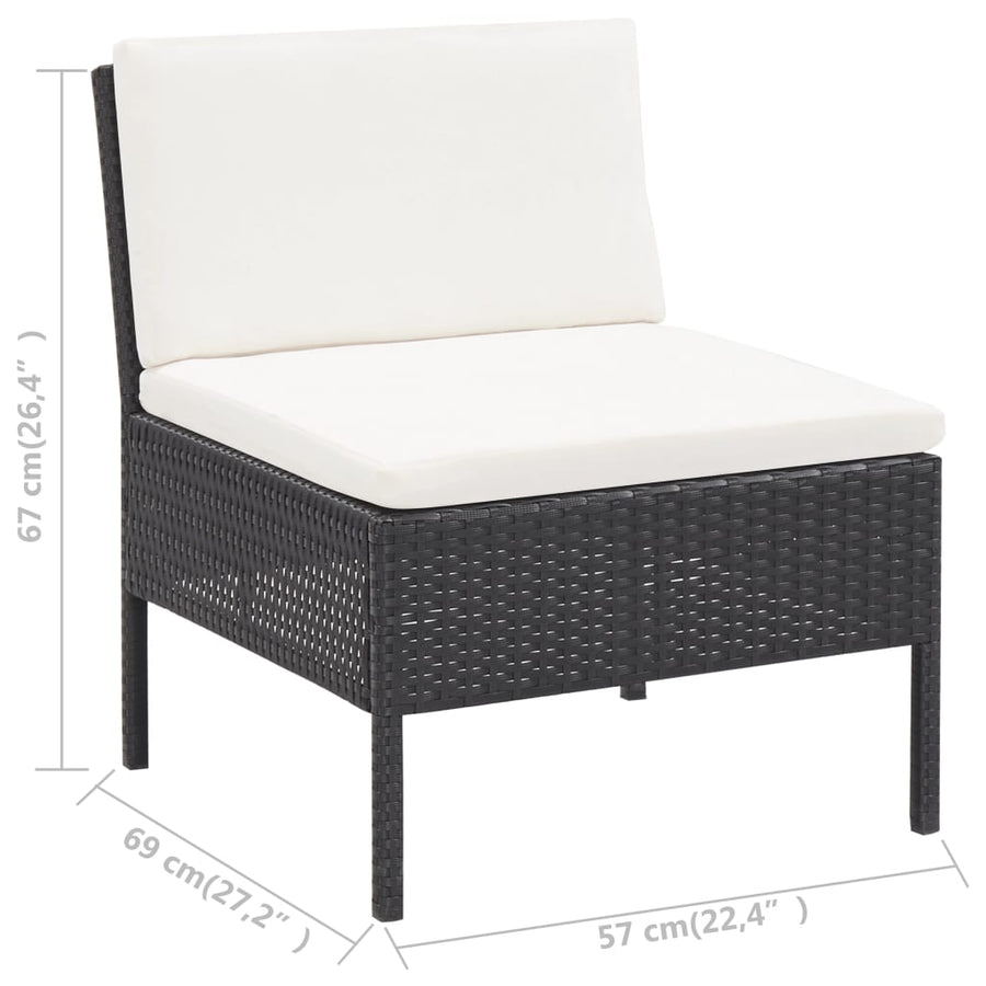 5-delige Loungeset met kussens poly rattan zwart