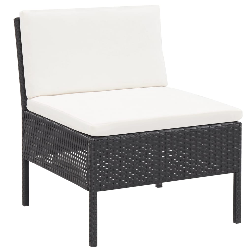 5-delige Loungeset met kussens poly rattan zwart