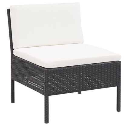 5-delige Loungeset met kussens poly rattan zwart