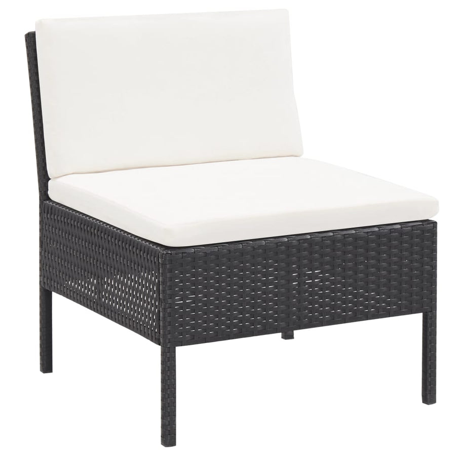 5-delige Loungeset met kussens poly rattan zwart