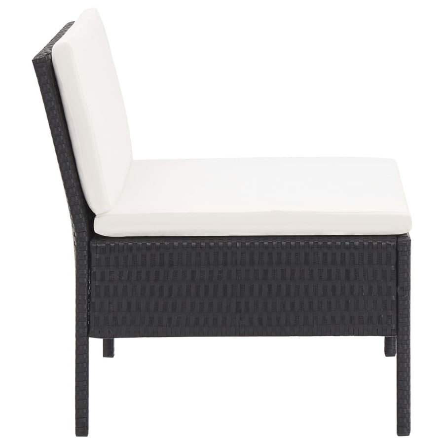 5-delige Loungeset met kussens poly rattan zwart
