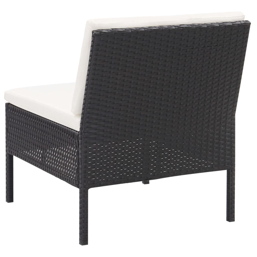 5-delige Loungeset met kussens poly rattan zwart