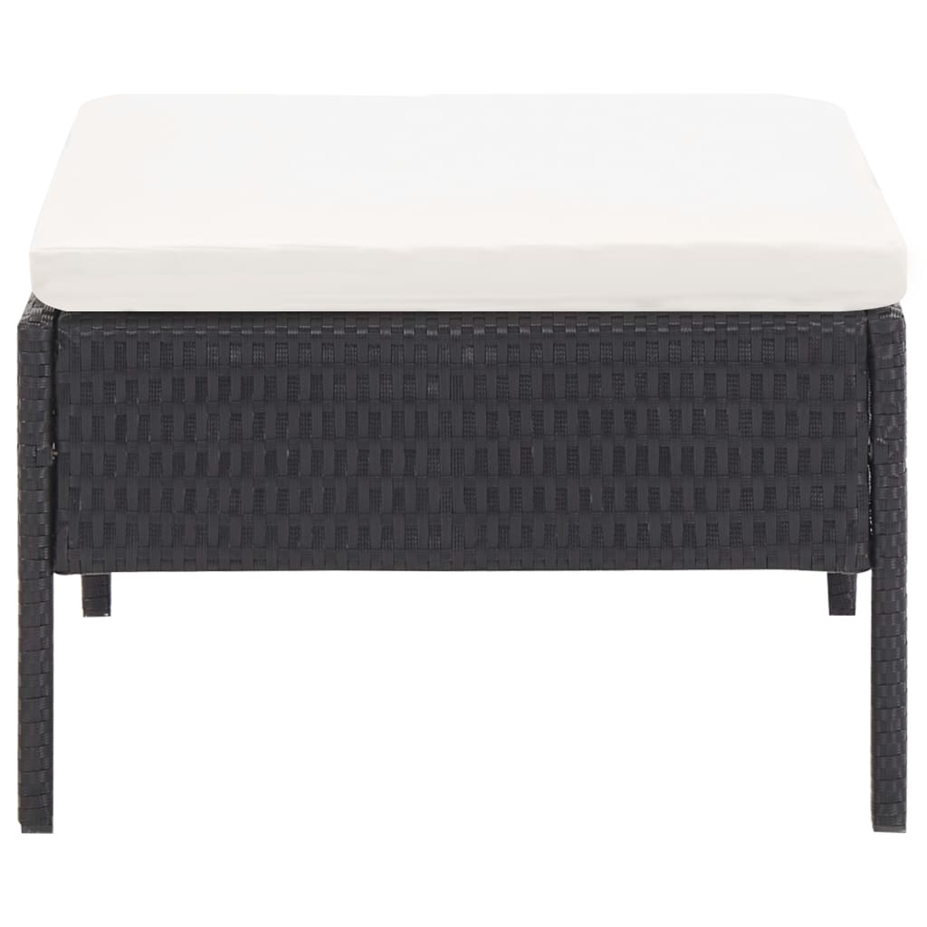 5-delige Loungeset met kussens poly rattan zwart